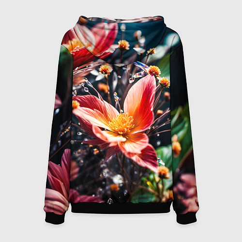 Мужская толстовка Красный цветок капли / 3D-Черный – фото 2
