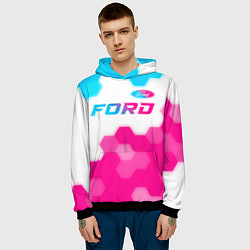 Толстовка-худи мужская Ford neon gradient style посередине, цвет: 3D-черный — фото 2