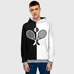 Толстовка-худи мужская Теннис - чёрно белое, цвет: 3D-меланж — фото 2