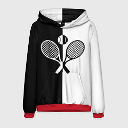Толстовка-худи мужская Теннис - чёрно белое, цвет: 3D-красный