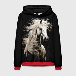 Толстовка-худи мужская Лошадь белая в ночи, цвет: 3D-красный