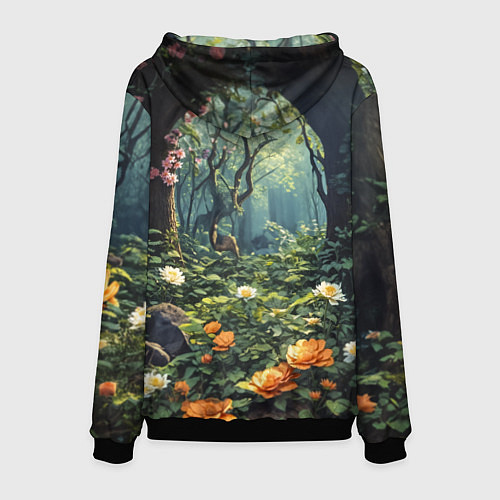 Мужская толстовка Лисица в лесу в цветах / 3D-Черный – фото 2