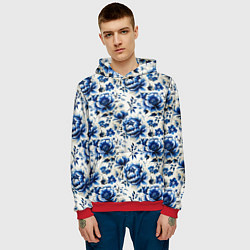 Толстовка-худи мужская Гжель узор паттерн, цвет: 3D-красный — фото 2
