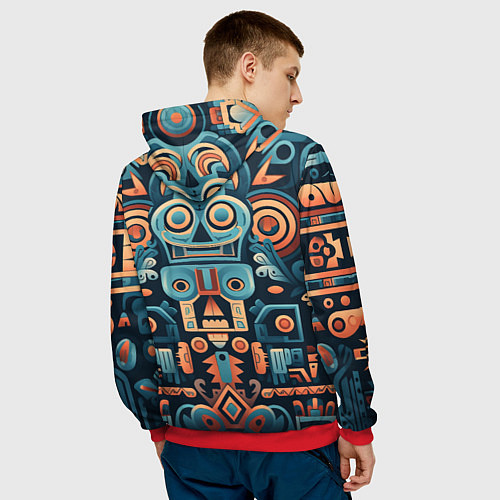 Мужская толстовка Симметричный абстрактный паттерн в ацтекском стиле / 3D-Красный – фото 4