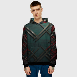 Толстовка-худи мужская Диагональный узор в шотландском стиле, цвет: 3D-черный — фото 2
