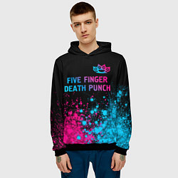 Толстовка-худи мужская Five Finger Death Punch - neon gradient посередине, цвет: 3D-черный — фото 2