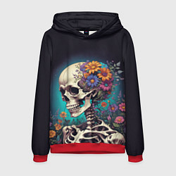 Толстовка-худи мужская Скелет с яркими цветами, цвет: 3D-красный