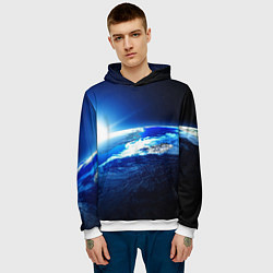 Толстовка-худи мужская Восход солнца в космосе, цвет: 3D-белый — фото 2
