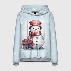 Толстовка-худи мужская New Years cute snowman, цвет: 3D-меланж