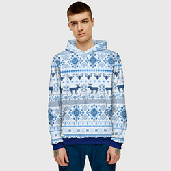 Толстовка-худи мужская Blue sweater with reindeer, цвет: 3D-синий — фото 2