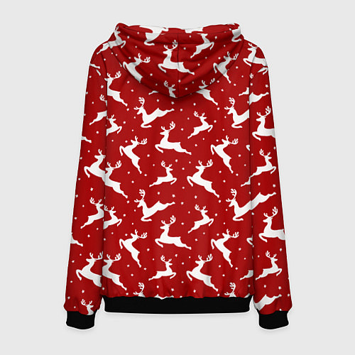 Мужская толстовка Красный паттерн с новогодними оленями / 3D-Черный – фото 2