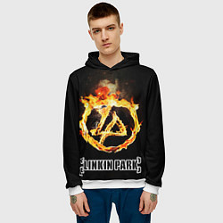 Толстовка-худи мужская Linkin Park - fire logo, цвет: 3D-белый — фото 2