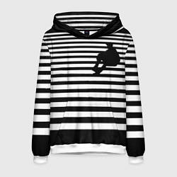 Толстовка-худи мужская Силуэт на чёрно белом полосы, цвет: 3D-белый