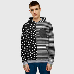 Толстовка-худи мужская Мелкая полоска и белый горошек на чёрном, цвет: 3D-меланж — фото 2