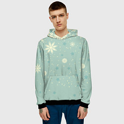 Толстовка-худи мужская Снежинки и звезды на матно зеленем, цвет: 3D-черный — фото 2