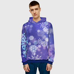 Толстовка-худи мужская Крупные снежинки на фиолетовом, цвет: 3D-синий — фото 2
