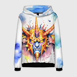 Толстовка-худи мужская Агрессивный оранжевый робот акварель, цвет: 3D-черный