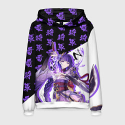 Толстовка-худи мужская Сёгун Райдэн иероглифы - Геншин Импакт, цвет: 3D-белый