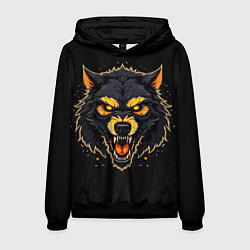 Толстовка-худи мужская Волк чёрный хищник, цвет: 3D-черный