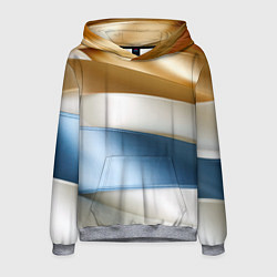 Толстовка-худи мужская Золотые и голубые волнистые вставки на белом фоне, цвет: 3D-меланж