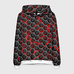 Толстовка-худи мужская Красные узоры шестиугольник, цвет: 3D-белый