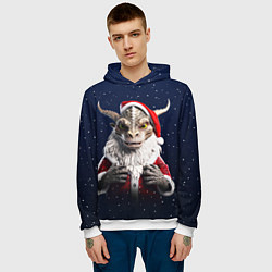 Толстовка-худи мужская Дракон в костюме Санты, цвет: 3D-белый — фото 2