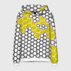 Толстовка-худи мужская Жёлтая энерго-броня из шестиугольников, цвет: 3D-белый
