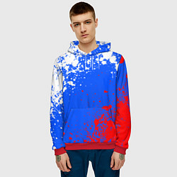 Толстовка-худи мужская Флаг России - брызги, цвет: 3D-красный — фото 2