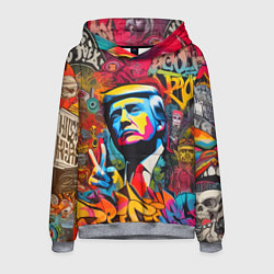 Толстовка-худи мужская Дональд Трамп - граффити - нейросеть, цвет: 3D-меланж