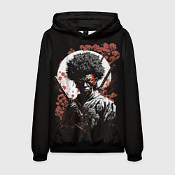Толстовка-худи мужская Черный самурай на фоне луны, цвет: 3D-черный