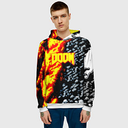 Толстовка-худи мужская Doom огненное лого, цвет: 3D-белый — фото 2