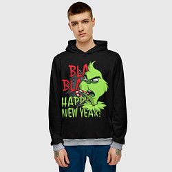 Толстовка-худи мужская Grinch - happy New Year, цвет: 3D-меланж — фото 2