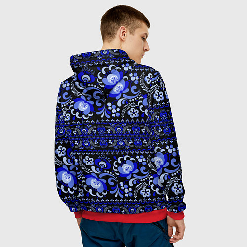 Мужская толстовка Новогодняя гжельская роспись цветами на чёрном фон / 3D-Красный – фото 4