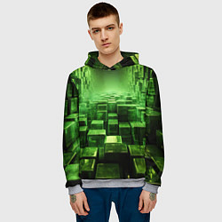Толстовка-худи мужская Зеленые квадраты в лабиринте, цвет: 3D-меланж — фото 2