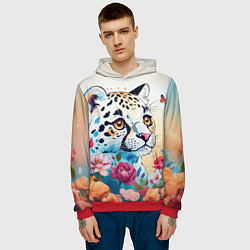 Толстовка-худи мужская Мультяшный леопард в цветах, цвет: 3D-красный — фото 2