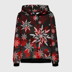 Толстовка-худи мужская Рождественские снежинки, цвет: 3D-черный