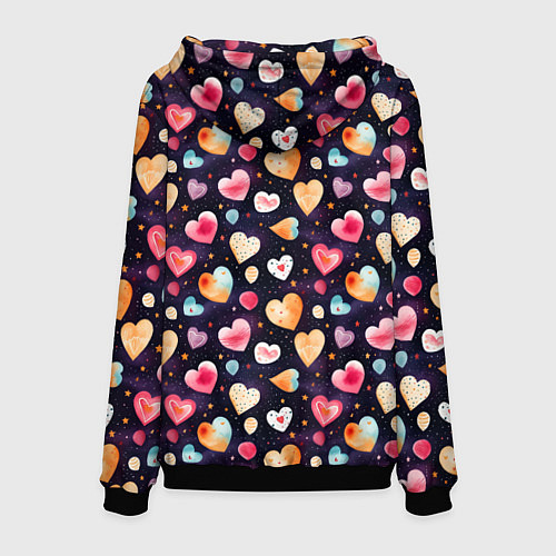Мужская толстовка Паттерн с сердечками на Валентинов день / 3D-Черный – фото 2