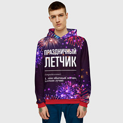 Толстовка-худи мужская Праздничный летчик: фейерверк, цвет: 3D-красный — фото 2