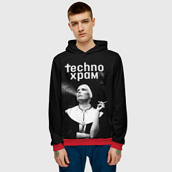 Толстовка-худи мужская Techno храм монашка модель позирует, цвет: 3D-красный — фото 2