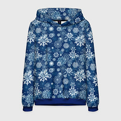 Толстовка-худи мужская Snowflakes on a blue background, цвет: 3D-синий