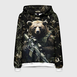 Толстовка-худи мужская Медведь солдат с винтовкой, цвет: 3D-белый