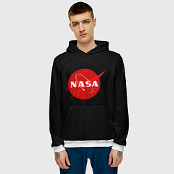 Толстовка-худи мужская NASA redlogo space usa, цвет: 3D-белый — фото 2