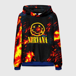 Толстовка-худи мужская Nirvana rock огненное лого лава, цвет: 3D-синий