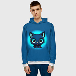 Толстовка-худи мужская Котёнок на синем, цвет: 3D-белый — фото 2