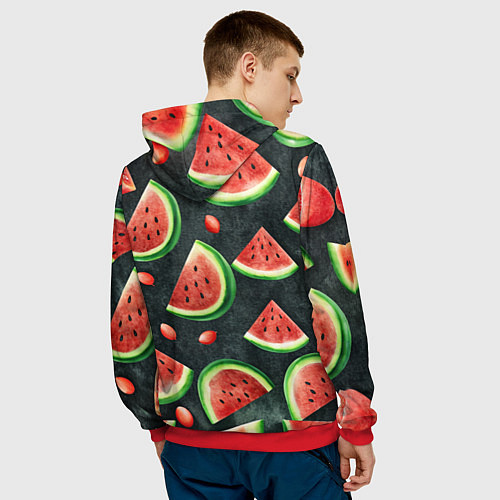 Мужская толстовка Паттерн красные дольки арбуза / 3D-Красный – фото 4