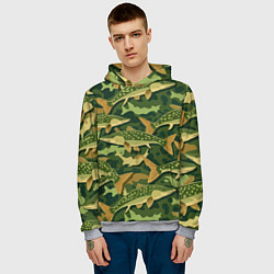Толстовка-худи мужская Камуфляж рыболова - рыба щука, цвет: 3D-меланж — фото 2
