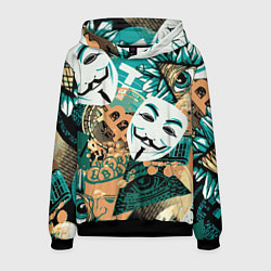 Толстовка-худи мужская Криптавалюта с маской Виндетта, цвет: 3D-черный
