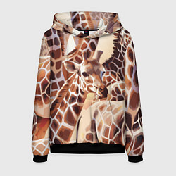 Толстовка-худи мужская Жирафы - африканский паттерн, цвет: 3D-черный