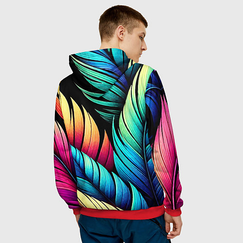 Мужская толстовка Color feathers - neon / 3D-Красный – фото 4