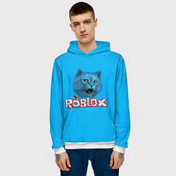 Толстовка-худи мужская Roblox синий кот, цвет: 3D-белый — фото 2